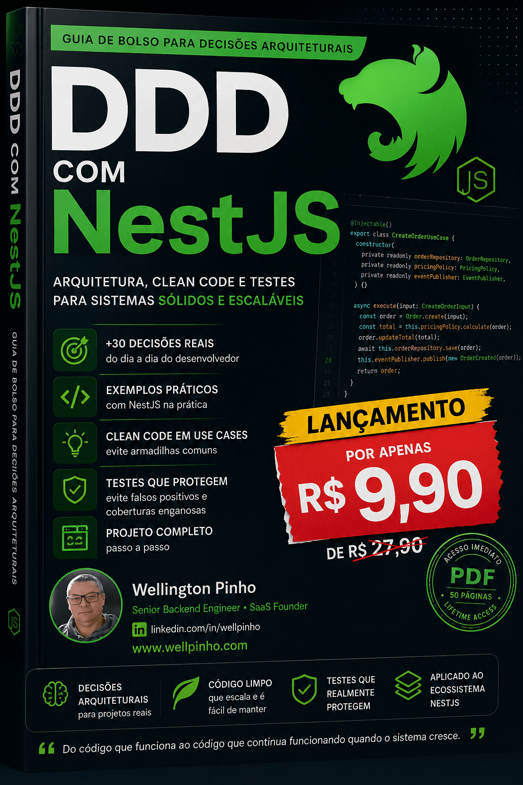 Capa do e-book DDD com NestJS — Guia de Bolso para Decisões Arquiteturais
